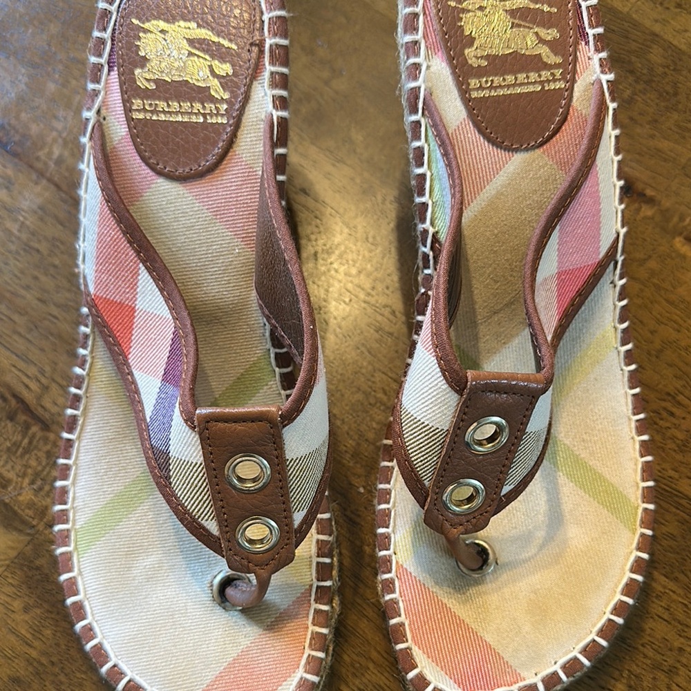 Burberry Cream and Brown Sandals with Espadrille Sole